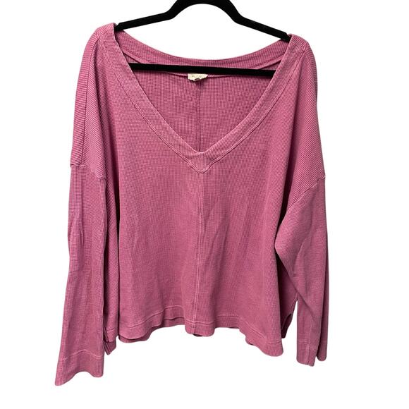 Anthropologie Pilcro Pink Thermal Knit V Neck Long Sleeve Shirt Womens 2X - Picture 2 of 8